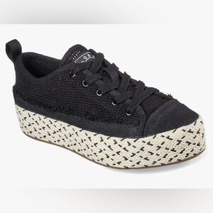 Skechers BOBS Women Espadrille Lace-Up Sneakers Platform Shoes Black Size 8